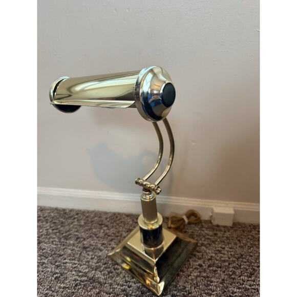 Vintage Solid Brass Adjustable Desk Lamp Marble Base Art Deco Style